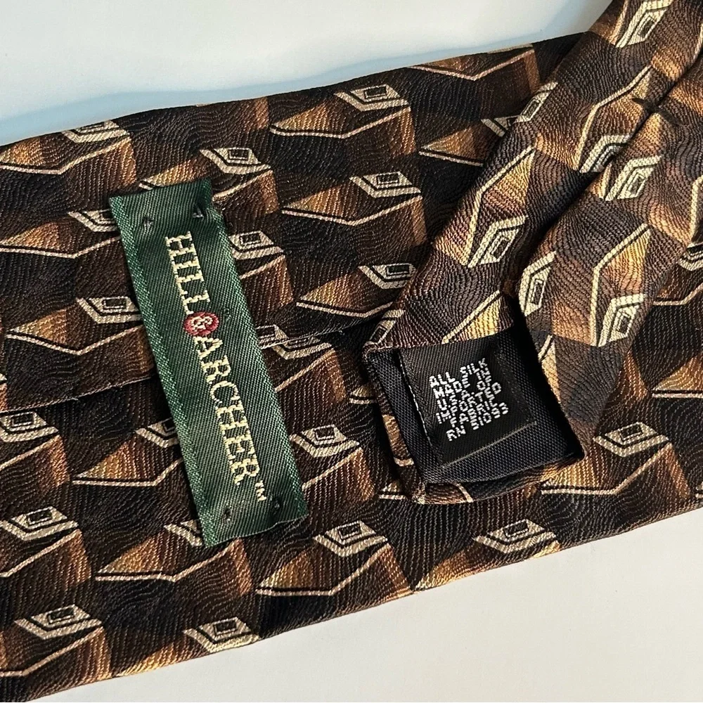 Hill Archer Geometric Black and Brown 56” Silk Tie